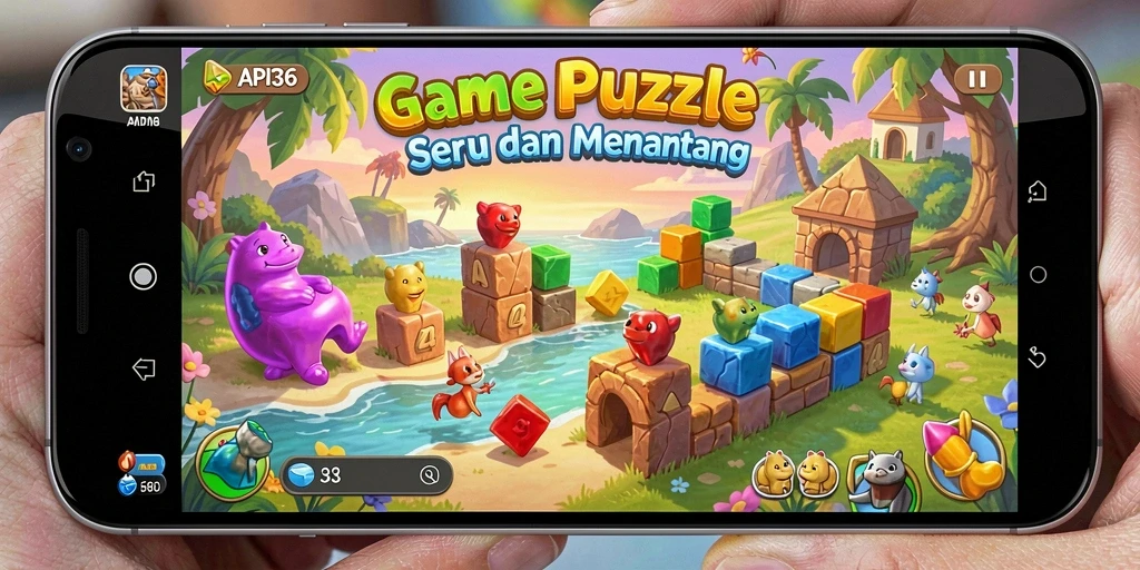 Tangkapan layar gameplay API36 dengan tantangan puzzle menarik.