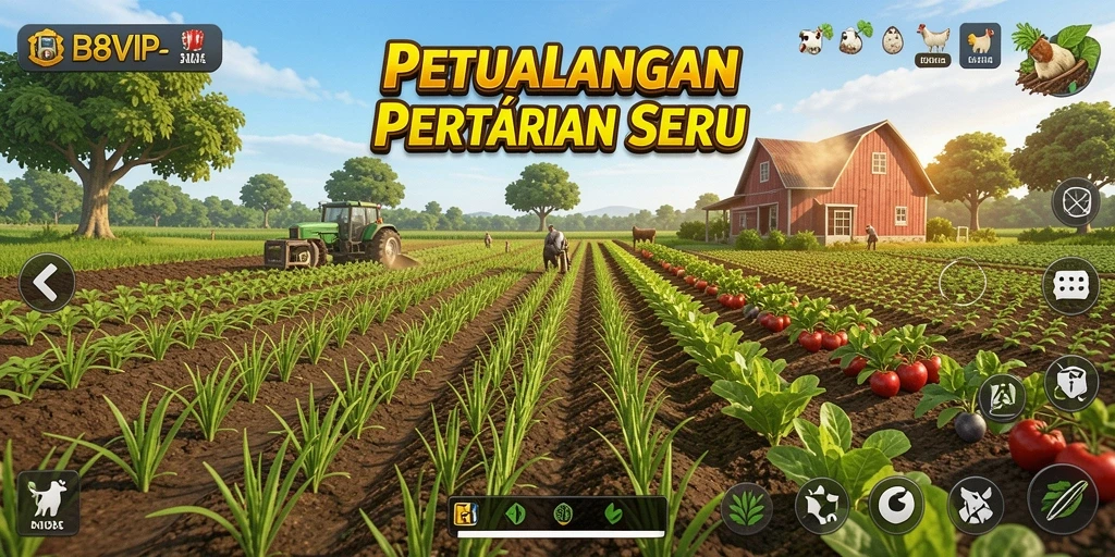 Screenshot gameplay B8VIP menampilkan aktivitas bertani yang seru dan interaktif.