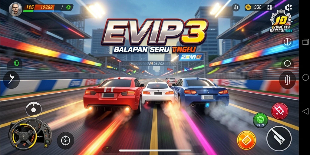 Tampilan gameplay balapan seru di EVIP3 dengan grafis menawan.