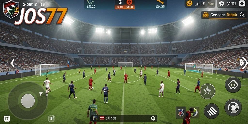 Tampilan gameplay menegangkan dari JOS77 dalam pertandingan sepak bola.